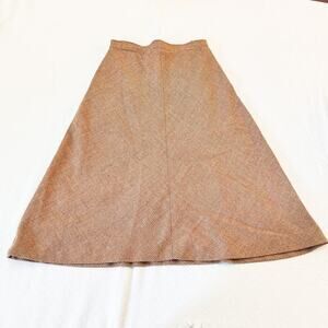 Bagatelle Houndstooth Woven Tweed Wool Skirt Brown/Orange SZ10